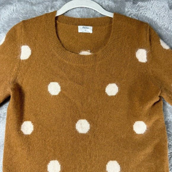 Wallace Sweater Women's XS Brown White Polka Dot Angora Blend Preppy Cottagecore - Picture 2 of 10